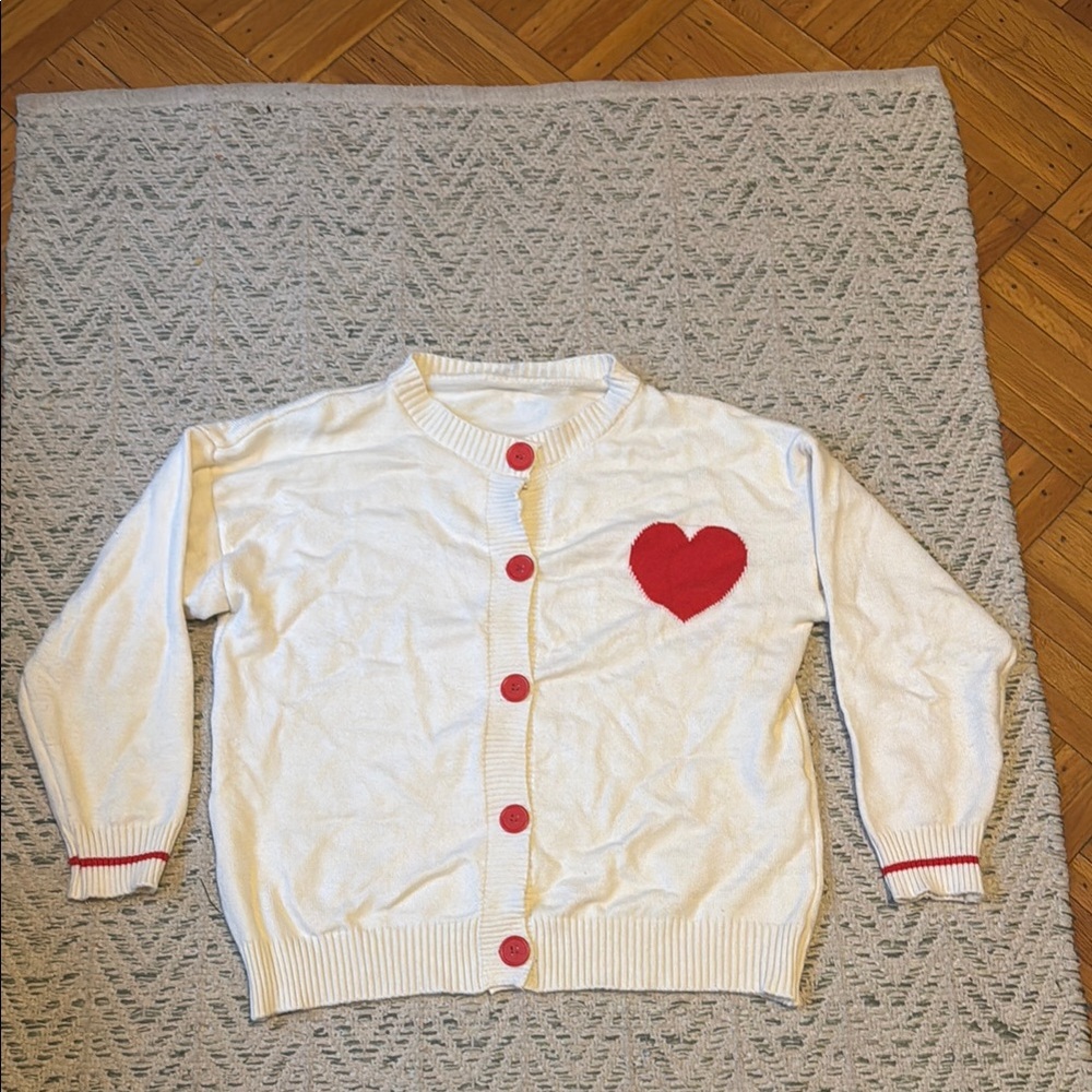 Cute Off White Cardigan with Red Heart Brandy Melville size M